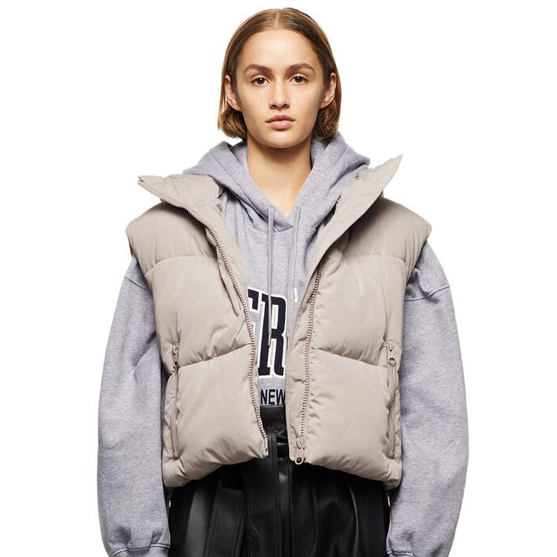 Spring Hooded Vests Women Fashion Slim Beige Pockets Cotton Coats Casual Zipper Short Vests