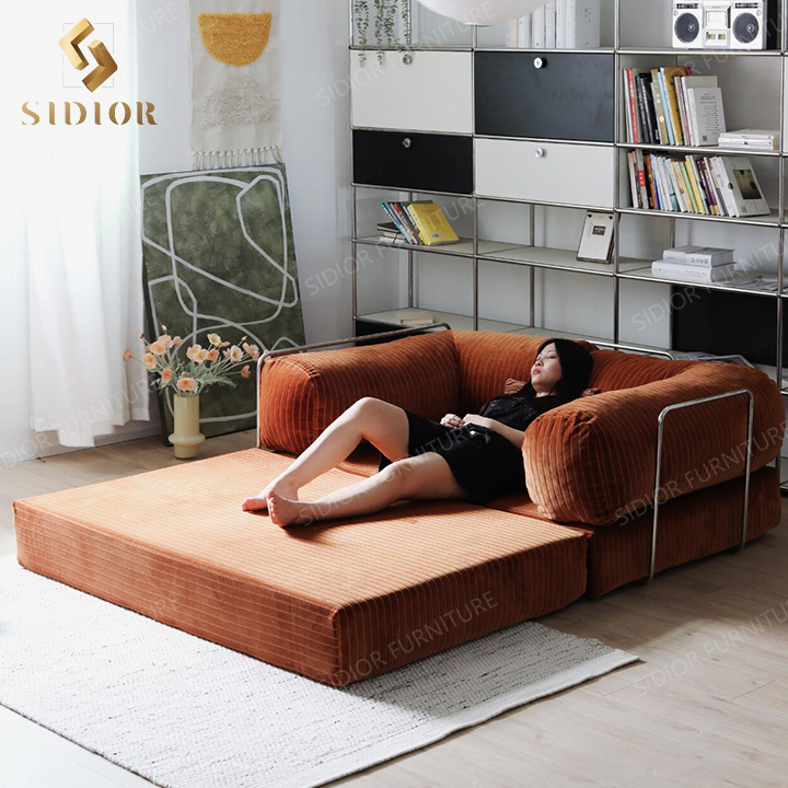 Modern vacuum compressed foam sofa bed moderne corner corduroy garden inflatable sofa set furniture living room