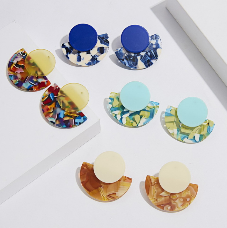 Fashion Modern Statement Half Moon Semicircle Girls Gift Multicolor Acetate Resin Acrylic Women Dangle Earrings