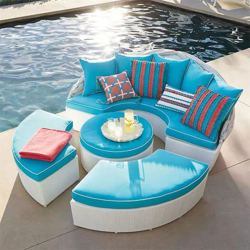 Modern canopy patio rattan furniture set round sun outdoor day bed