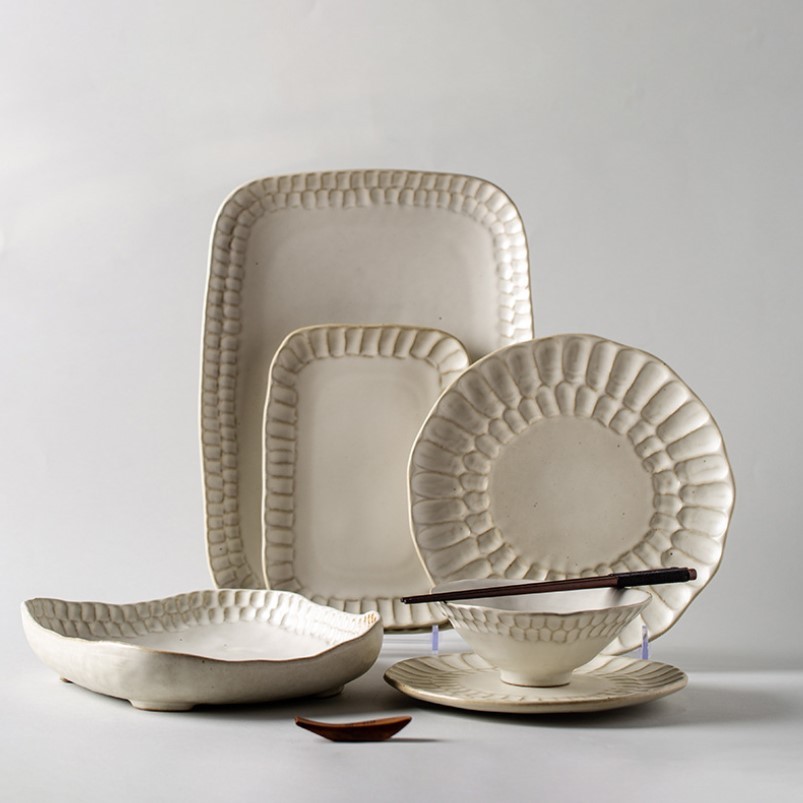 Elegant ivory ceramic dinnerware set stoneware tableware plate and bowl set