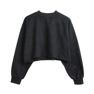 2021 autumn winter fleece hoodies loose plus size plain hoodie short sexy cropped hoodie woman crew neck pullover