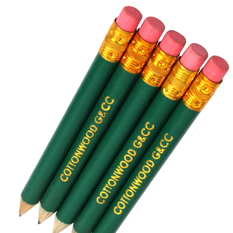 Low MOQ Golf Accessories Product Custom Logo Mini Half Size Sharpened Circular Golf Wodden Scoring Pencils with Erasers