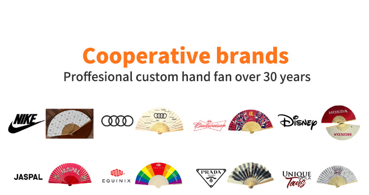 Custom logo pattern large Kongfu silk fabric printed carved bamboo craft folding hand held rave fan for night party