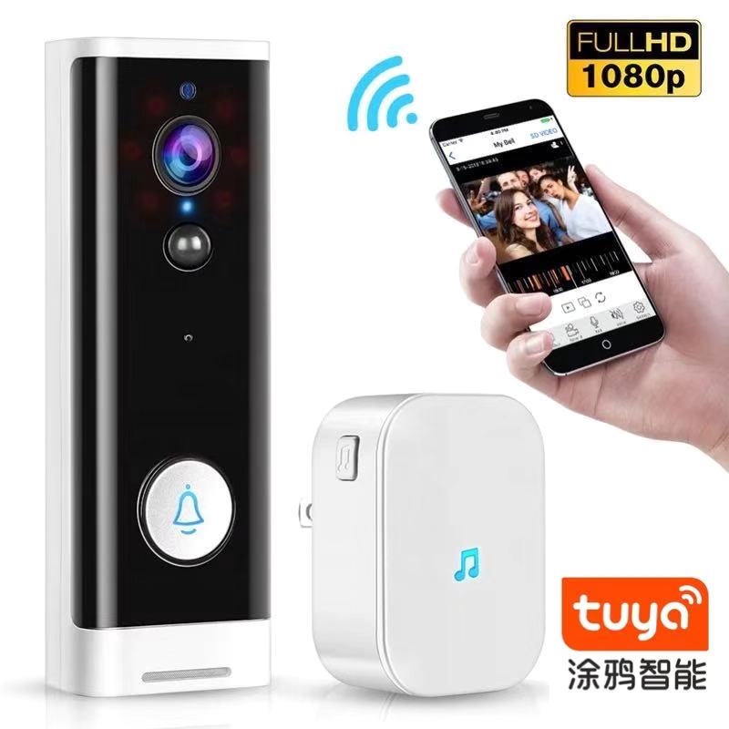 Умный дверной звонок с Wi-Fi и камерой, звонок с кольцом для двери, с управлением через приложение Smart Life, видеокамера с ИК датчиком движения и функцией ночного видения