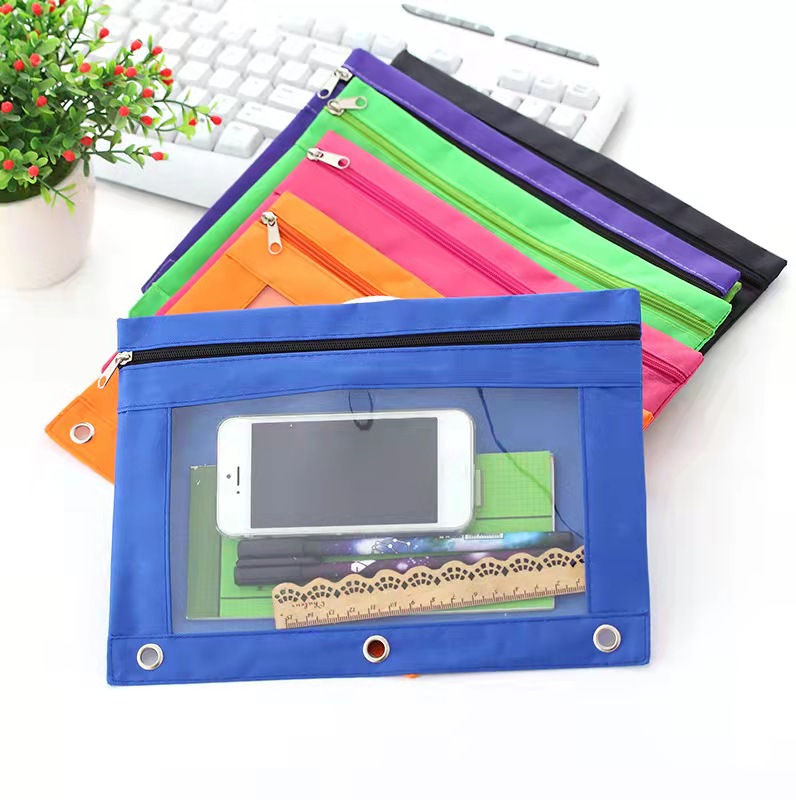 Custom oxford color pencil bags big capacity pencil bag pouch with Three hole