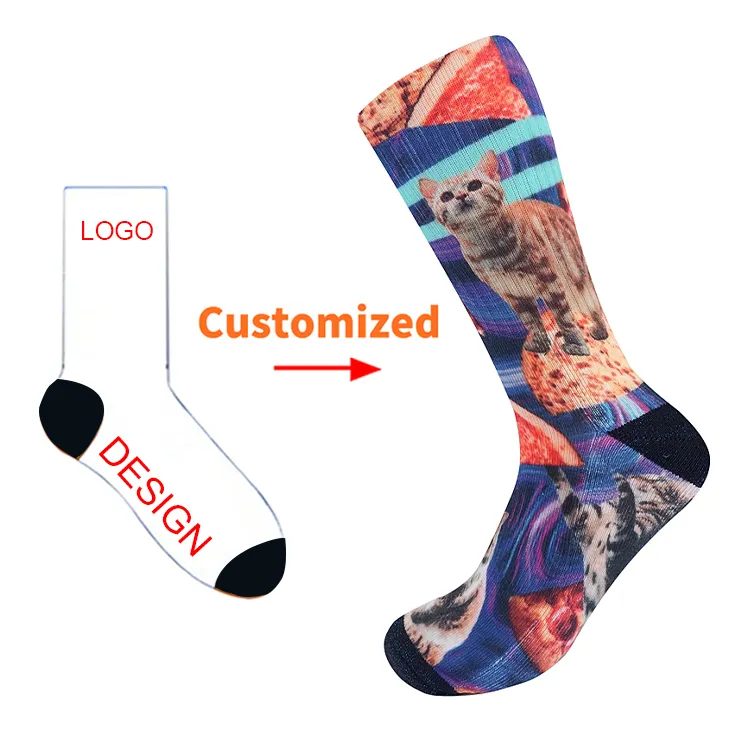 Hot sale high quality custom women cat socks animal print socks customized material and logo