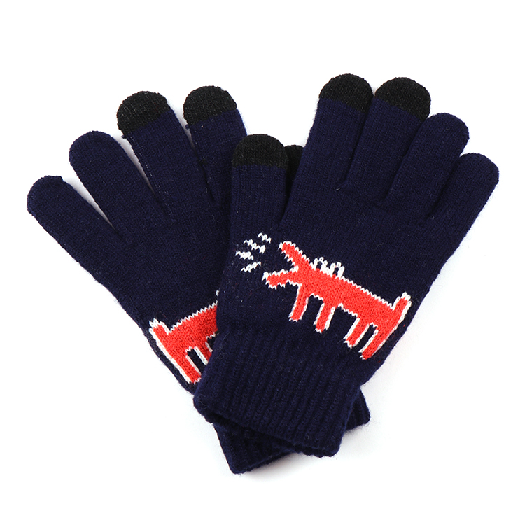 Knitted Acrylic Touch-screen Gloves Winter glove with Jacquard logo for Adults outdoor Use Touch sensitive