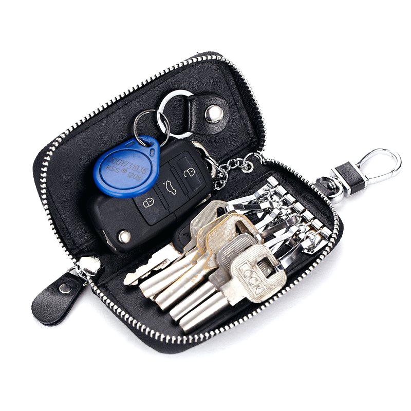 Metal men zipper car key wallet holder organizer leather