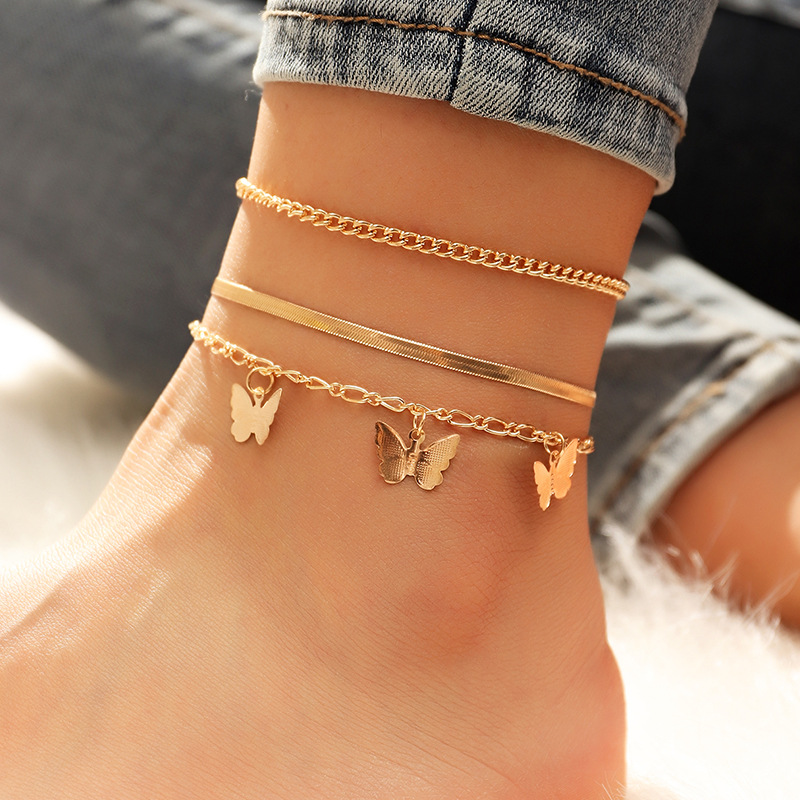 Simple Snake Chain Body Chain Gold Plated Alloy Anklets Butterfly Accessories For Women