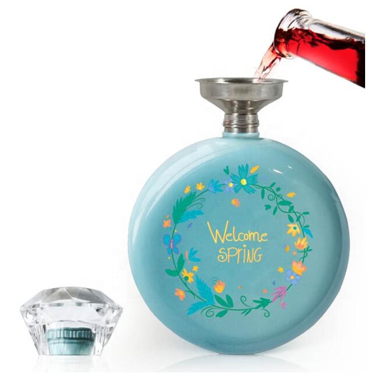 5oz stainless steel glitter powder painting round hip flask with Acrylic lid