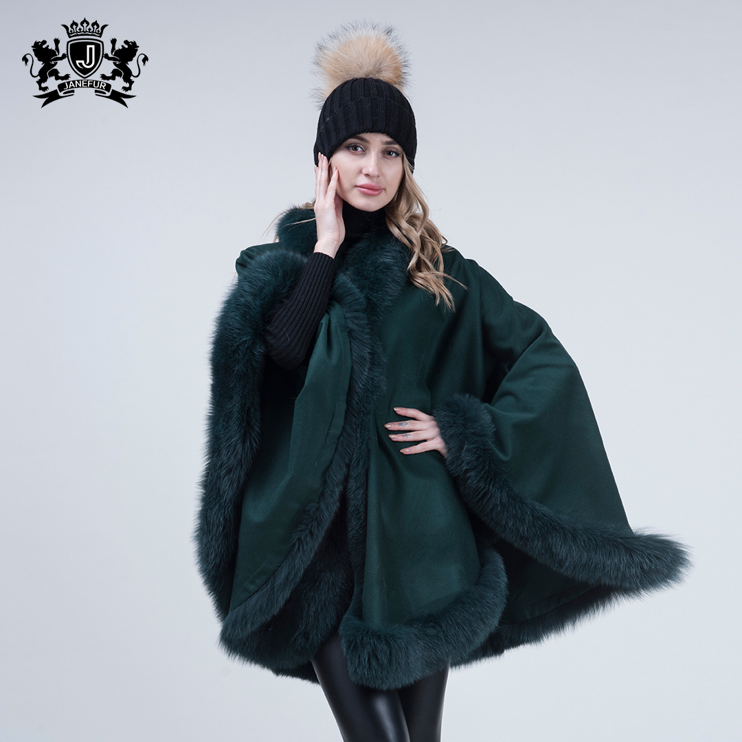 Фабрика Janefur, оптовая продажа, Женская Роскошная модная зимняя теплая кашемировая накидка из меха енота