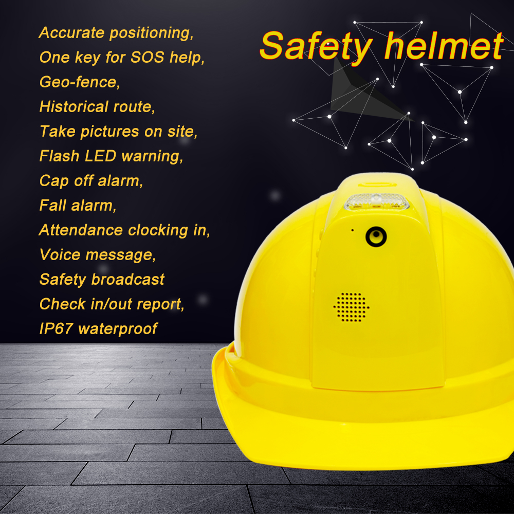 Runde Hard Hat Built in Camera Support 2G SOS Panic Button with Fall Detection and GPS Positioning Function Styles Smart Safety