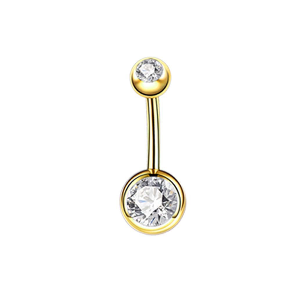 Belly Button Rings Surgical Steel Double CZ Ball Belly Ring Titanium IP Plated Body Jewelry
