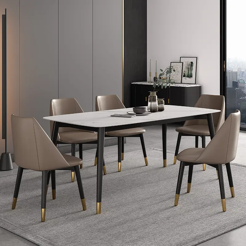 Linsy Luxury Square Marble Dining Table Set Furniture Imported Modern Dine Room Chairs Dining Tables