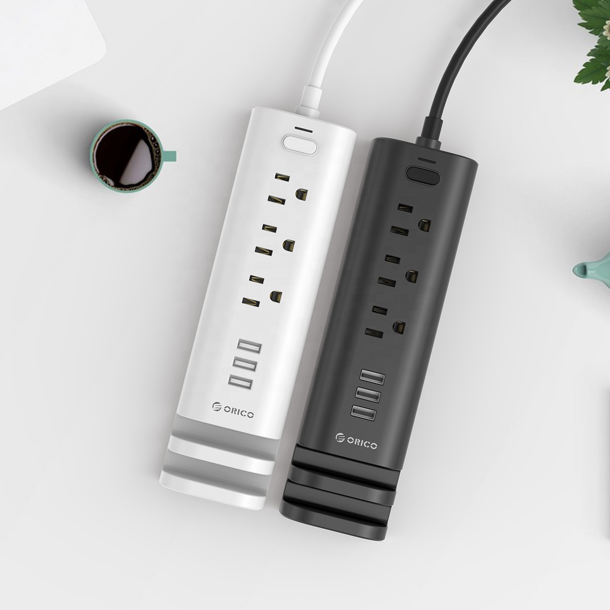 With Phone Charging Holder Desk Tidy 15W US Plug Surge Protector 3 AC Outlet USB Cable Cord Power Strip Extension