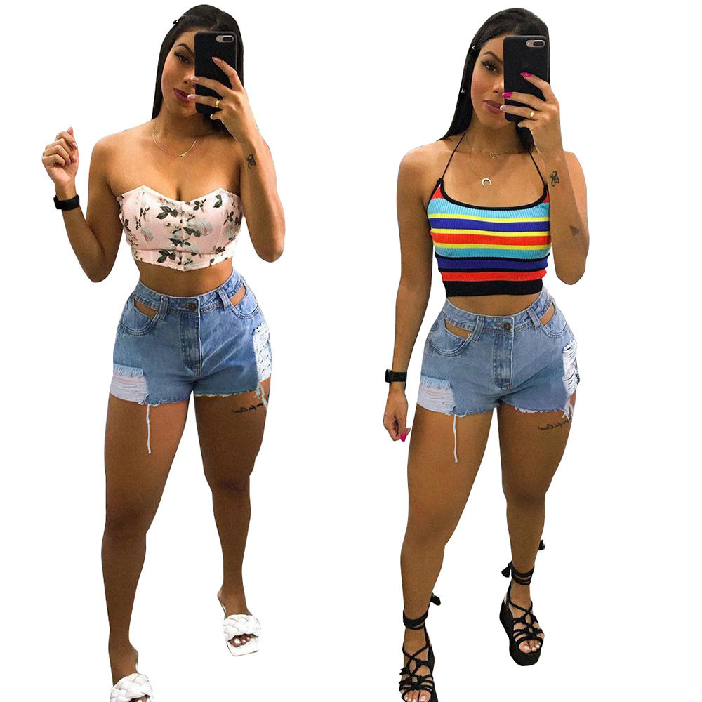 M009 Boutique сексуальные женские летние джинсовые шорты с вырезами 2021 с высокой талией, потертые синие джинсовые шорты