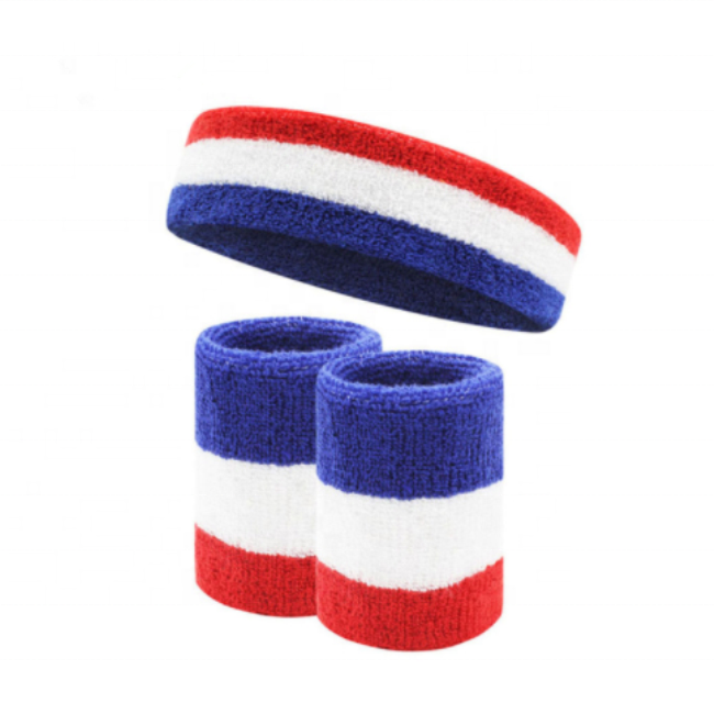 OEM running football team cotton striped headband wrist sweatbands