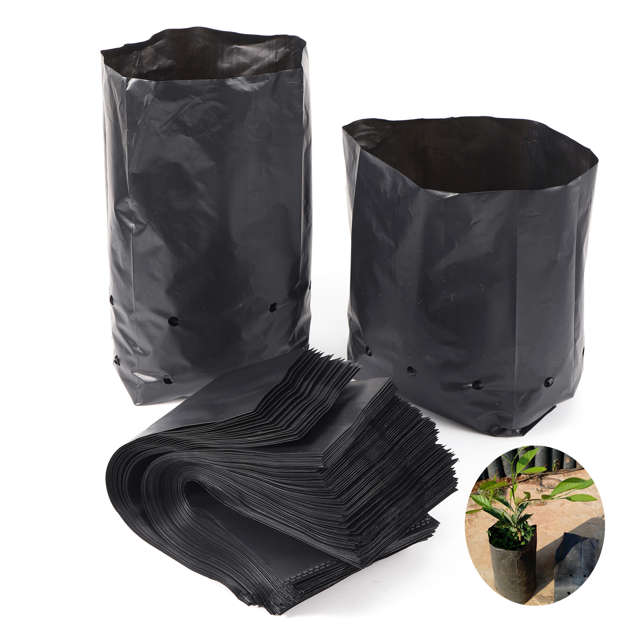 PE Plastic Nursery Bags With Breathable Hole Thicken Permeable Growing Bags Garden Fruit Seedling Cultivation Transplanting Pot