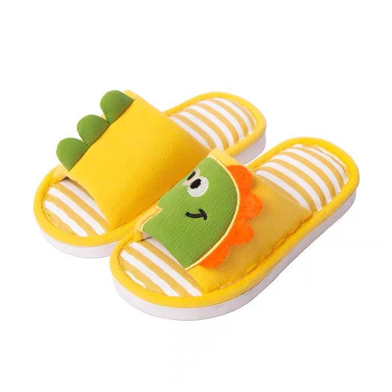 2022 New Trending Household Indoor Soft-soled Children's Spring Cotton Flax Kids Dinosaur Linen Slippers for Unisex Kids Shorts