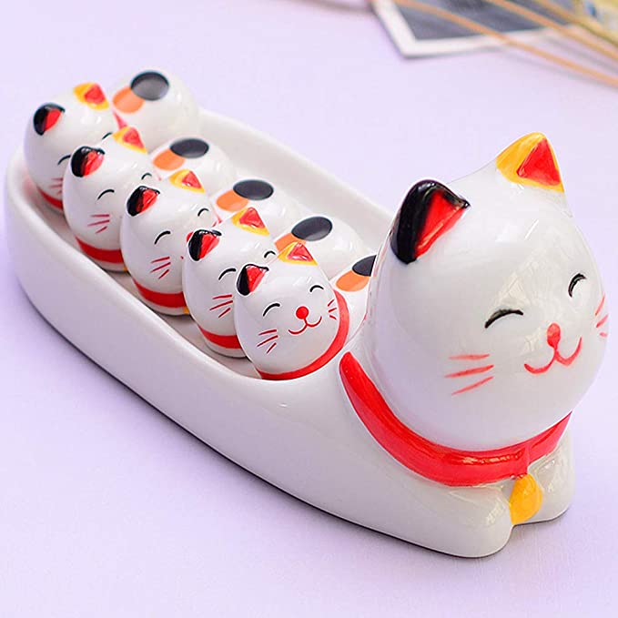 Набор керамических столовых приборов Lucky Cat, набор из 6 предметов, с держателем для ножей, для домашней кухни и ресторана, сахарница, соусы