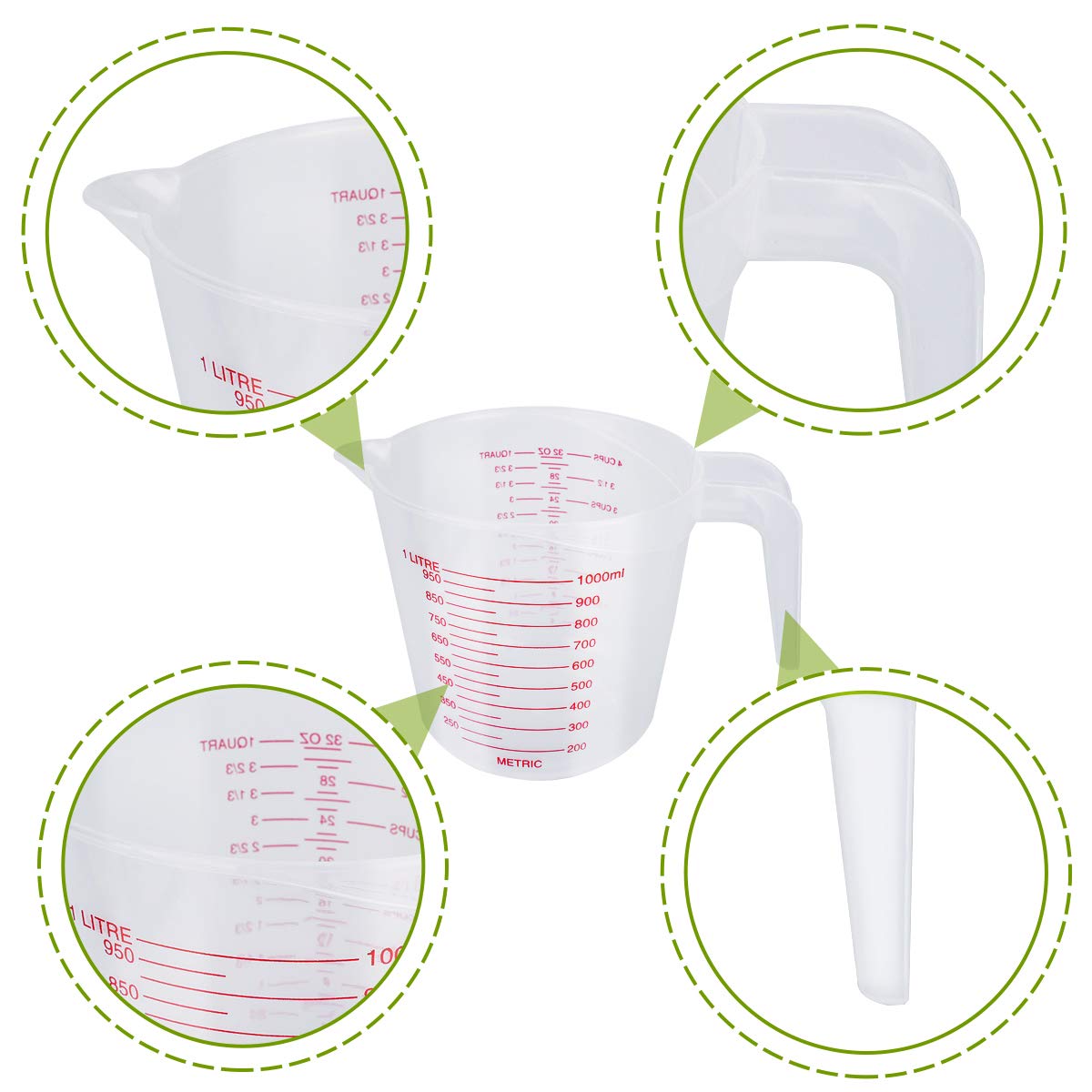 Пластиковая мерная чашка 32 oz/1000 ml PPCO с ручкой полипропилена Beake