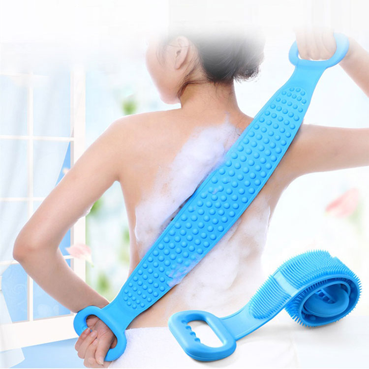 Long Strip Silicone Bath Belt Body Scrubber Exfoliating Bath Towel with Soft Bristle &Massage Dots