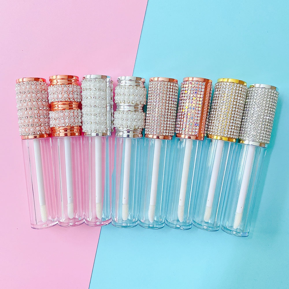 P-Lan Brand Stock 100Pieces Custom Silver Rose Gold Wand Lip Gloss Tubes 6ml Bling Glitter Pink Rainbow Diamond Lip Gloss Tube