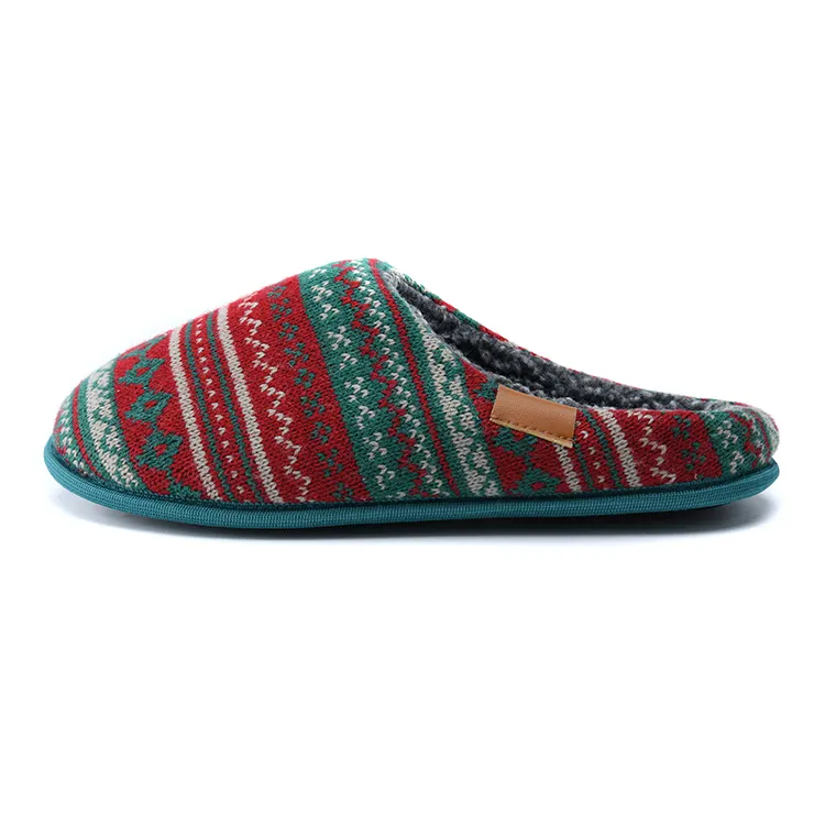 Christmas Cozy Knitted Memory Foam Fuzzy Sherpa Lining Slip On Indoor Outdoor Warm Winter Slippers For Men