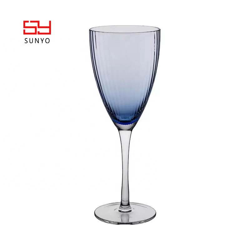 Festival Event Custom Fine Vintage Thin Classic Crystal Glass Tall Solid Color Blue Champagne Glass With Stripes
