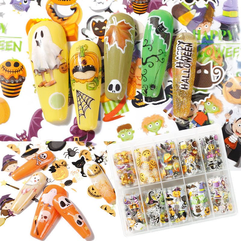 2021 New Christmas Halloween Starry Paper Nail Transfer Sticker Pumpkin Snowflake Candy Halloween Nail Art Stickers for gift