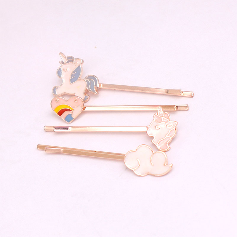 2021 fashion rose gold heart cloud horse unicorn 4 pieces/set hairpin handmade hair clip
