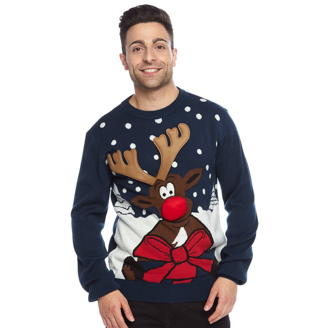2021 Winter Acrylic Flocking Deer Jacquard Knit Men Christmas Pullover