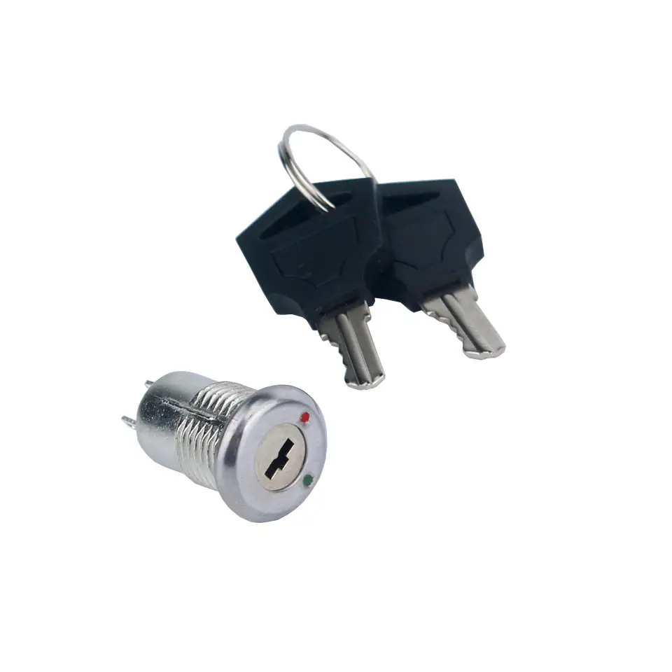 Hot Selling 14.6mm Stainless Steel Power lock Rotary ON-OFF Key switch with 2 pin Solder Terminals and LED Pilot Lamp