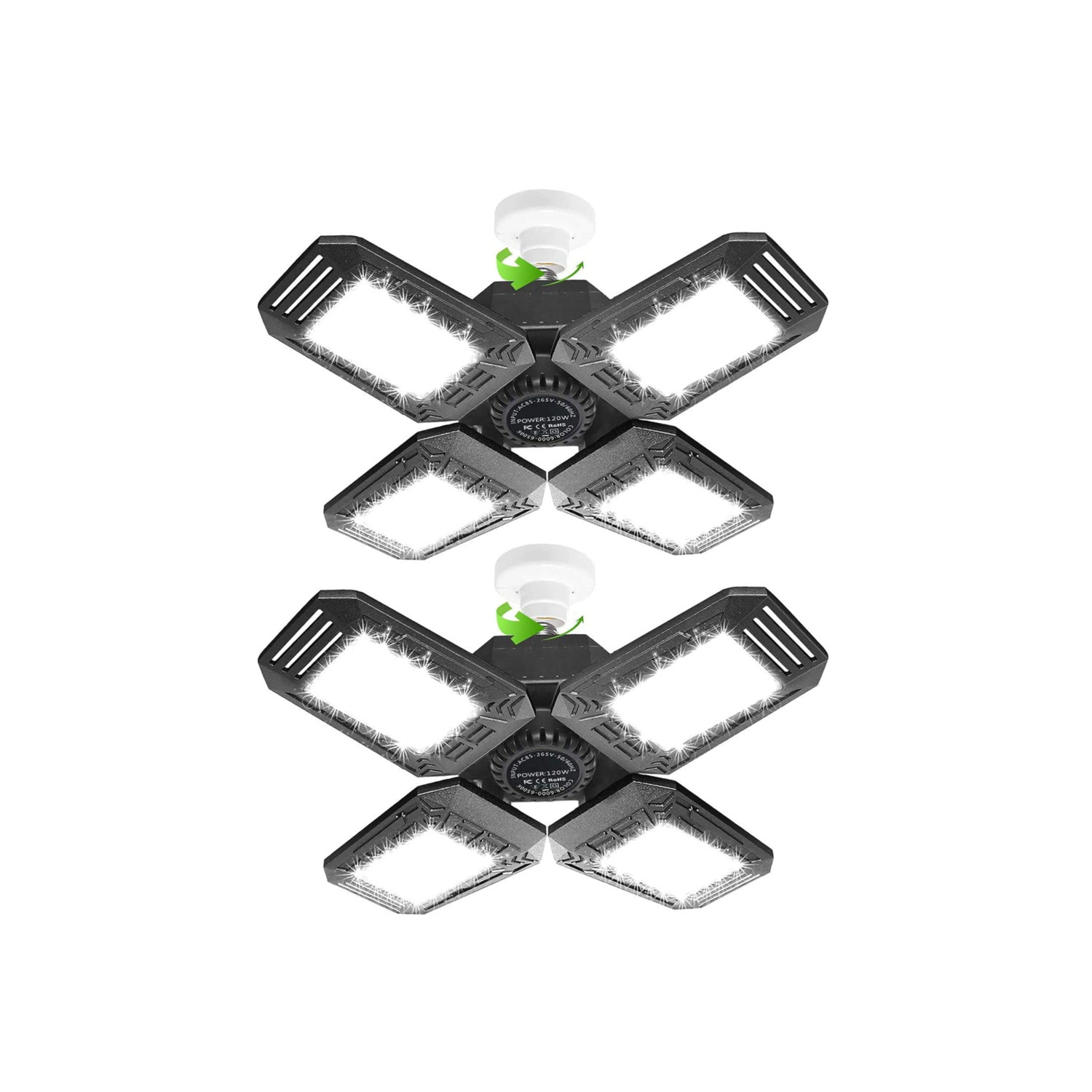 120W LED Garage Lights 6500K Ceiling LED E26/E27 Deformable LED Adjustable Multi-Position 4 Panels Barn Bay Workshop(NO Sensor)