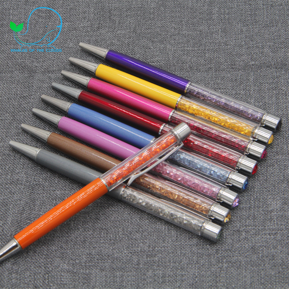 Luxury Exquisite Business Gift Rose Quartz Writing Diamond Pens With Crystals Inside