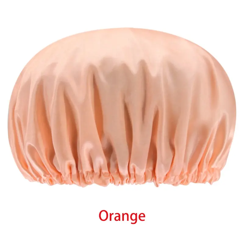 High quality satin fabric Double layer water-proof reusable shower caps for bathing