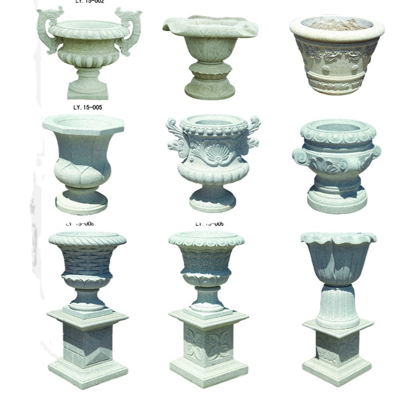 Outdoor Garden Decorate Carving Stone Square and Round Granite Flowerpots Vase
