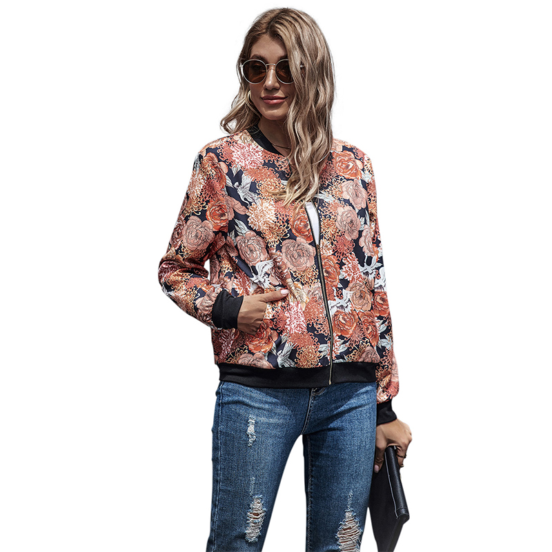 Women's jacket 2021 printed long-sleeve zipper baseball uniform Coat