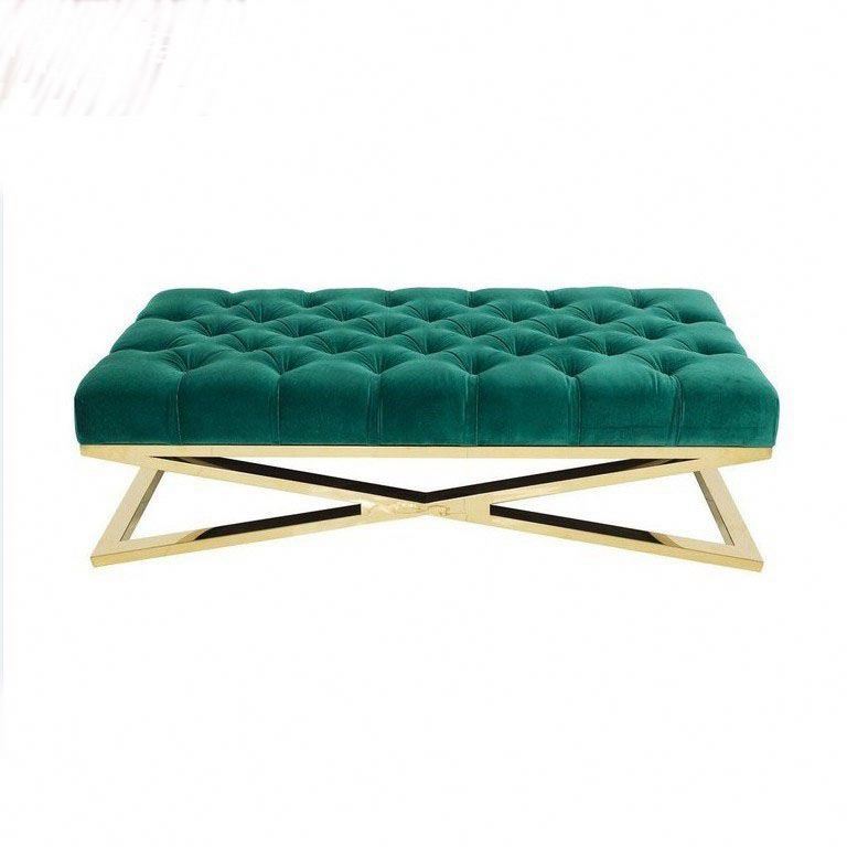 Simple modern high-end soft fabric button stainless steel bottom frame shoe stool custom furniture