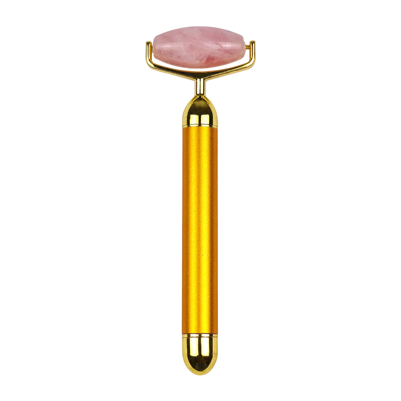 Factory Sale 2 in 1Pink Rose Quartz 24k face massage gold metal vibration electric jade roller