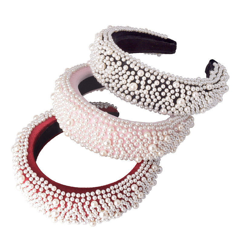 Women Velvet Padded Pearl Hair Band Full Pearl Thick Velvet Sponge Head Band Hair Hoop Wide Headbands Hair Accessories