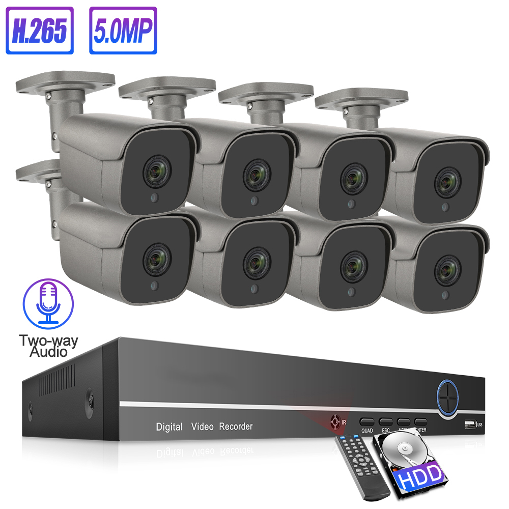 Высокое качество H.265 8CH NVR система безопасности HD 5MP Открытый водонепроницаемый безопасности IP POE камера CCTV комплект