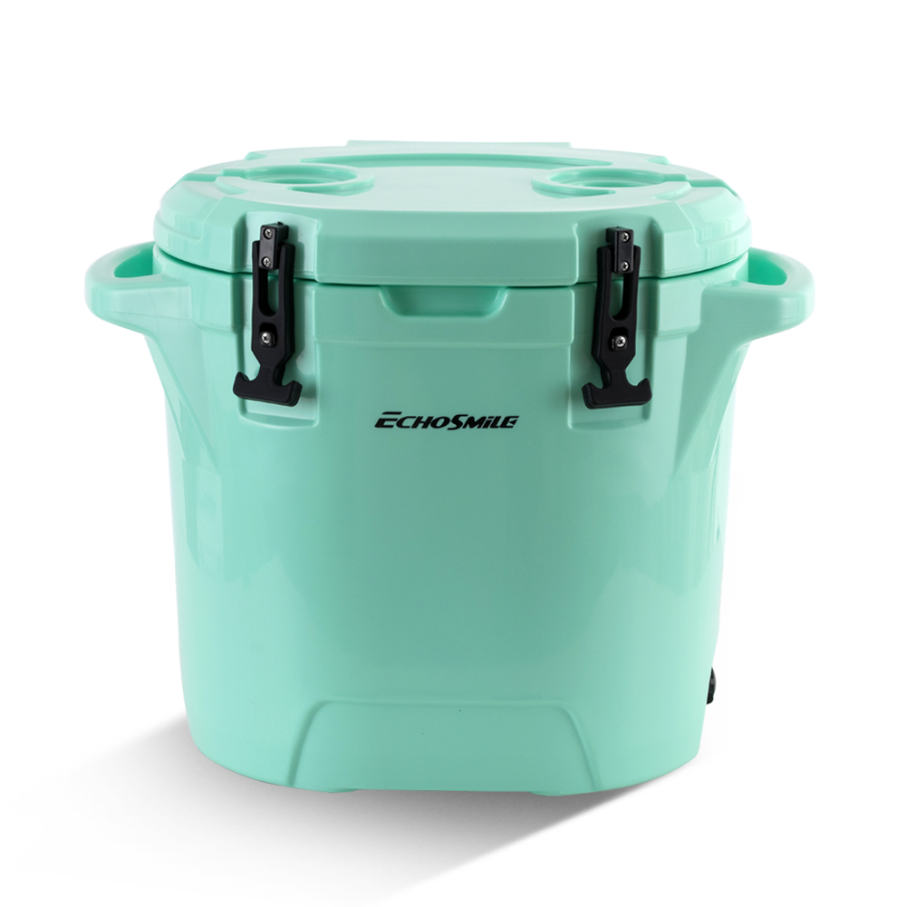 EchoSmile Rotomolded 27QT White Portable Cooler with Built-in Cup Holdes Bottle Openers and Fish Ruler
