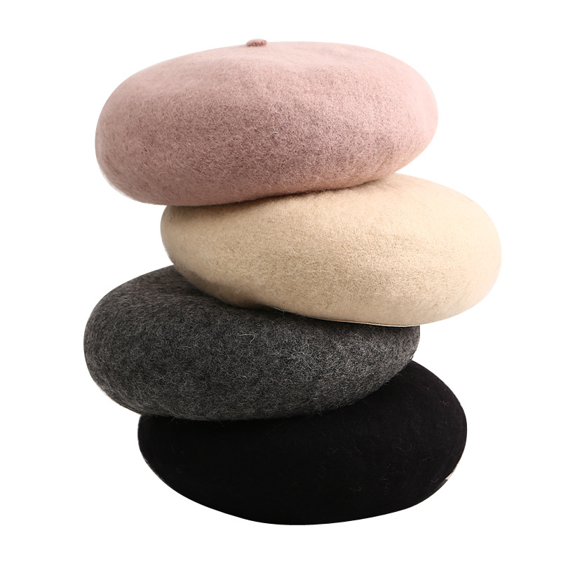 New fancy wool solid color beret lovely lady autumn and winter ladies wool bud felt hat