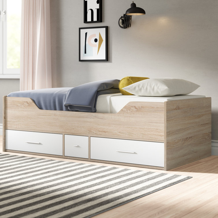 CARB-P2 Minimalist Modern Design Durable Hot Selling Wooden Storage Twin Bed Frame with 2 Pull-Out Drawers 3 Layers