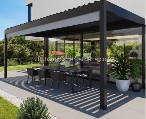 Outdoor Waterproof Aluminium Louver Roof Cover Motorized Pergola Carport With Electric Aluminum Gazebo Powder Coated Frame
