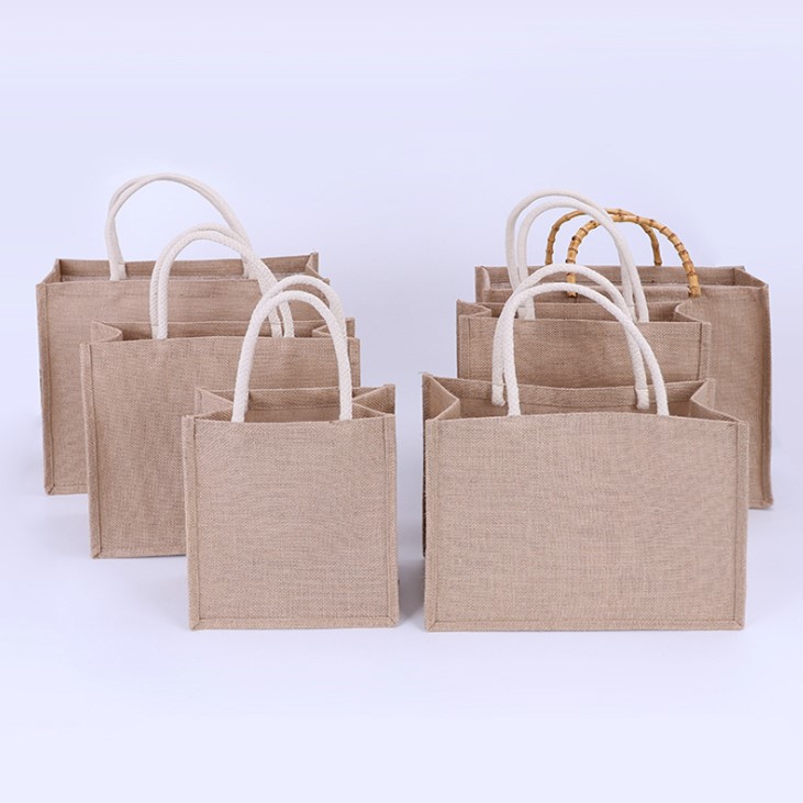 Оптовая продажа, Льняная сумка-тоут Hessian из конопли, большая пляжная сумка из джута на заказ