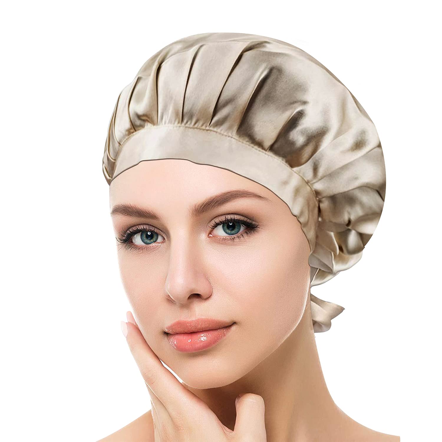 Smooth Soft Silk Bonnet Lace-Up Sleeping Cap 16 Momme 100% Mulberry Silk 6A-Grade Natural Silk Night Bonnet With Lace in Stock