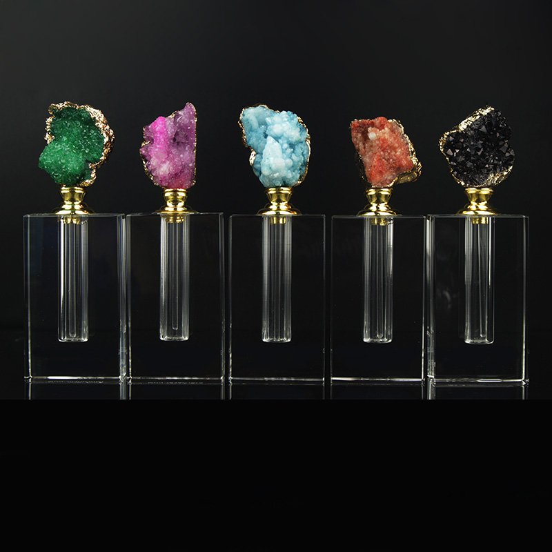 Handmade Gem Agate Parfum Bottles Quartz Natural Stone Square Crystal Perfume Bottle